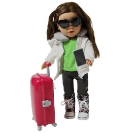 Doll Accessories - Best Toys for 3 Year Old Girls - 15 pc Travel Playset for Kids Includes Suitcase, Glasses, Pillow -Stuff Compatible with Most 18 Inch Dolls