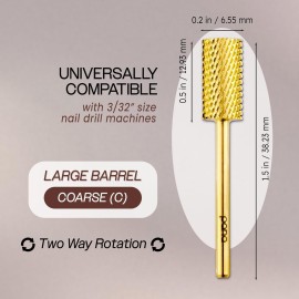 PANA Professional 3/32 Shank Size - Flat Top Large Barrel Gold Carbide Bit Coarse Grit - Nail Drill Bit for Dremel Machine