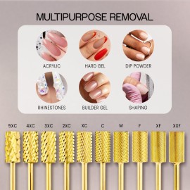 PANA Professional 3/32 Shank Size - Flat Top Large Barrel Gold Carbide Bit Coarse Grit - Nail Drill Bit for Dremel Machine