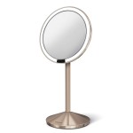 simplehuman Sensor Mirror, Travel Makeup Mirror with Lights, 10X Magnification, Lighted, Round, Free Standing, 5, Rose Gold Stainless Steel