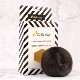 Bella Hair 100% Human Hair Bun Extension Donut Chignon Hairpieces for Both Women and Men Instant Up-Do Fake Bun Scrunchies (1B Natural Black)
