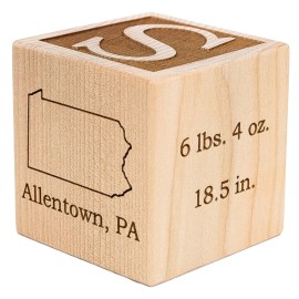 Palmetto Wood Shop Baby Birth Block - Laser Engraved Baby Gift for New Parents, Newborn Babies, and Family Members, Handcrafted in The USA, Solid Wood Construction - 3 Sizes, 3 Colors