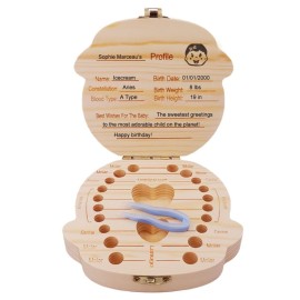 PAMBO Baby Tooth Box Keepsake for Girls,Wooden Tooth Storage And Saver Box for Lost Teeth Children,Newborn Baby Birthday And Shower Gift