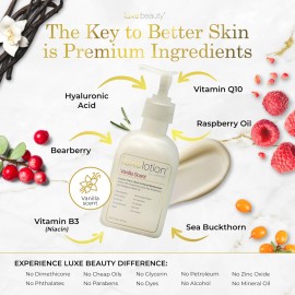 Luxe Beauty Non Greasy & Hyaluronic Acid Moisturizer for Face, Neck & Hands - Anti Aging Body Lotion & Non Toxic Body Lotion - Vanilla Body Lotion w/Silicone-Free, Organic & Plant-Based Ingredients