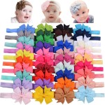 WillingTee Hairband, Baby Girls Headbands 3Inch 40 Colors Grosgrain Ribbon Hair Bows Choice for Baby Girls Infants Toddler Kids Teens and Children
