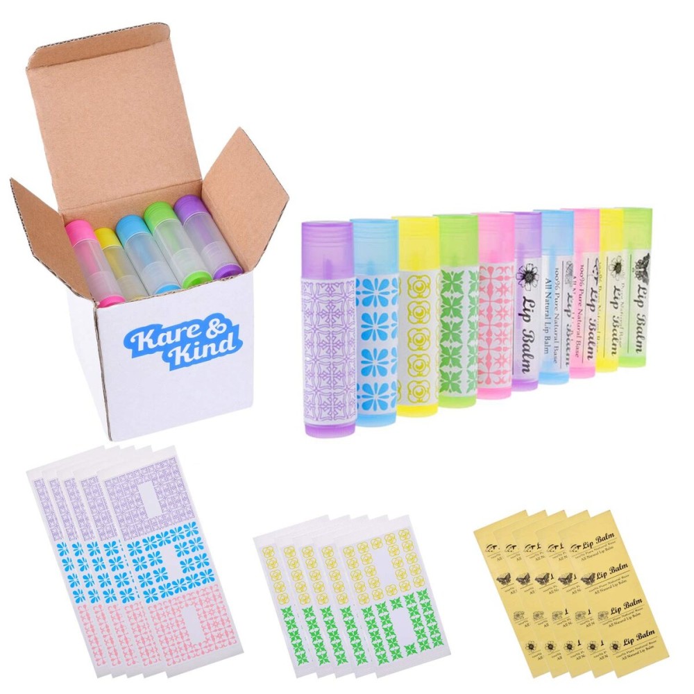Lip Balm Container Tubes - 25-Pack (5x5 colors) - DIY - 3/16 Oz (5.5 ml) - Including 25 Writeable (5x5 colors) & 25 Printed Stickers - Twist Mechanism and Cap - Empty - Make Lip Balm Chapsticks Lip Balm Container Tubes - 25-Pack (5x5 colors) - DIY - 3/16 Oz (5.5 ml) - Including 25 Writeable (5x5 colors) & 25 Printed Stickers - Twist Mechanism and Cap - Empty - Make Lip Balm Chapsticks