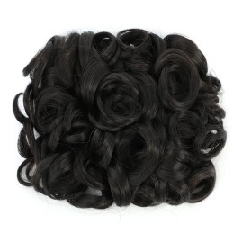 SWACC Short Messy Curly Dish Hair Bun Extension Easy Stretch hair Combs Clip in Ponytail Extension Scrunchie Chignon Tray Ponytail Hairpieces (Natural Color Close to Black-2)