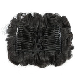 SWACC Short Messy Curly Dish Hair Bun Extension Easy Stretch hair Combs Clip in Ponytail Extension Scrunchie Chignon Tray Ponytail Hairpieces (Natural Color Close to Black-2)