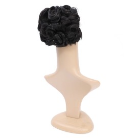 SWACC Short Messy Curly Dish Hair Bun Extension Easy Stretch hair Combs Clip in Ponytail Extension Scrunchie Chignon Tray Ponytail Hairpieces (Natural Color Close to Black-2)