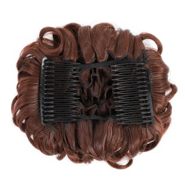 SWACC Short Messy Curly Dish Hair Bun Extension Easy Stretch hair Combs Clip in Ponytail Extension Scrunchie Chignon Tray Ponytail Hairpieces (Dark Auburn-33)