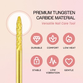 Pana 3/32 Under Nail Cleaner Safety Nail Carbide Bit - for Electric Dremel Drill Machine (Coarse, Gold)