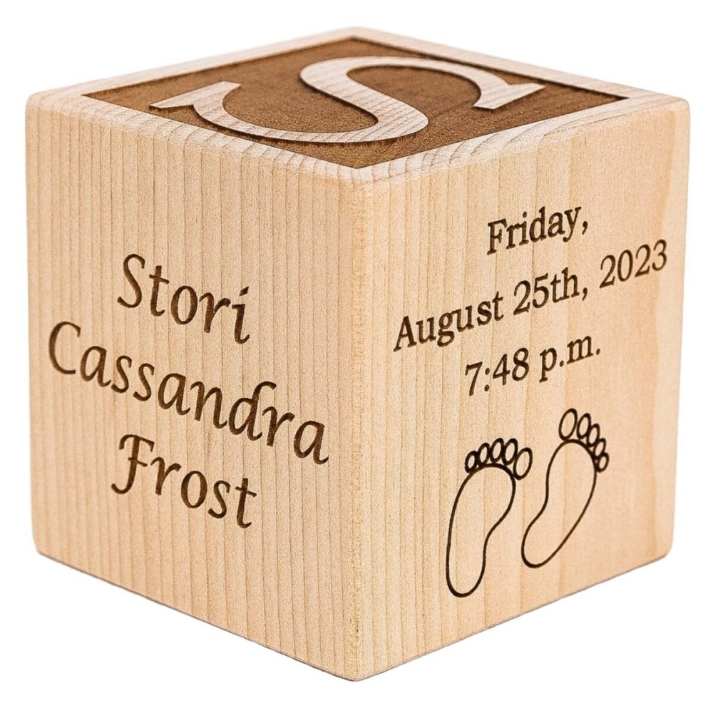 Personalized Wood Baby Birth Block, Choose from 3 Sizes, Solid Hardwood, Laser Engraved, New Baby Gifts, Newborn Gifts (3)
