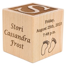 Personalized Wood Baby Birth Block, Choose from 3 Sizes, Solid Hardwood, Laser Engraved, New Baby Gifts, Newborn Gifts (3)