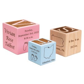 Personalized Wood Baby Birth Block, Choose from 3 Sizes, Solid Hardwood, Laser Engraved, New Baby Gifts, Newborn Gifts (3)
