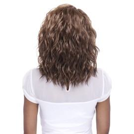 Vivica A. Fox FINN, Futura Synthetic Heat Resistant Fiber, HD Deep Lace Front, Natural Baby Hair, Layered Body Wave and Side Bang w/Invisible Side Part, Full Lace Front Wig (2 Dark Brown)