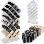 byAlegory Acrylic Lipstick Makeup Organizer | 28 Space Cosmetic Storage Designed To Stand, Lay Flat or Stack (CLEAR)