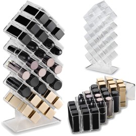 byAlegory Acrylic Lipstick Makeup Organizer | 28 Space Cosmetic Storage Designed To Stand, Lay Flat or Stack (CLEAR)