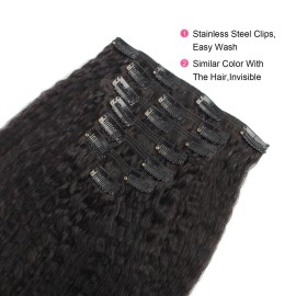 AmazingBeauty Afro Kinky Straight Clip in Hair Extensions 8A Grade Thick 100% Remy Hair Natural Black 7 Pieces with 17 Clips 120g/4.2oz per Set Fit For Full Head 16 Inch