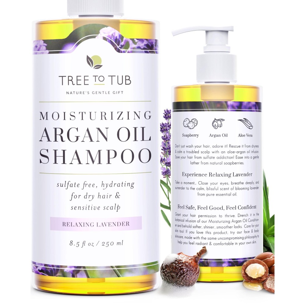 Tree to Tub Lavender Dry Hair Shampoo for Sensitive Scalp - Gentle Hydrating Dry Scalp Shampoo for Women & Men, Moisturizing Sulfate Free Shampoo w/Organic Argan Oil, Chamomile, All Natural Aloe Vera Tree to Tub Lavender Dry Hair Shampoo for Sensitive Scalp - Gentle Hydrating Dry Scalp Shampoo for Women & Men, Moisturizing Sulfate Free Shampoo w/Organic Argan Oil, Chamomile, All Natural Aloe Vera