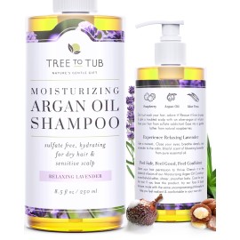 Tree to Tub Lavender Dry Hair Shampoo for Sensitive Scalp - Gentle Hydrating Dry Scalp Shampoo for Women & Men, Moisturizing Sulfate Free Shampoo w/Organic Argan Oil, Chamomile, All Natural Aloe Vera