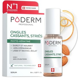 PODERM - 100% NATURAL NAIL REPAIR - Revitalizes Damaged and Split Nails with Hydrating & Exfoliating Formula - Effective Nail care : Also Acts as a Nail Strengthener for Damaged Nails - Swiss Made