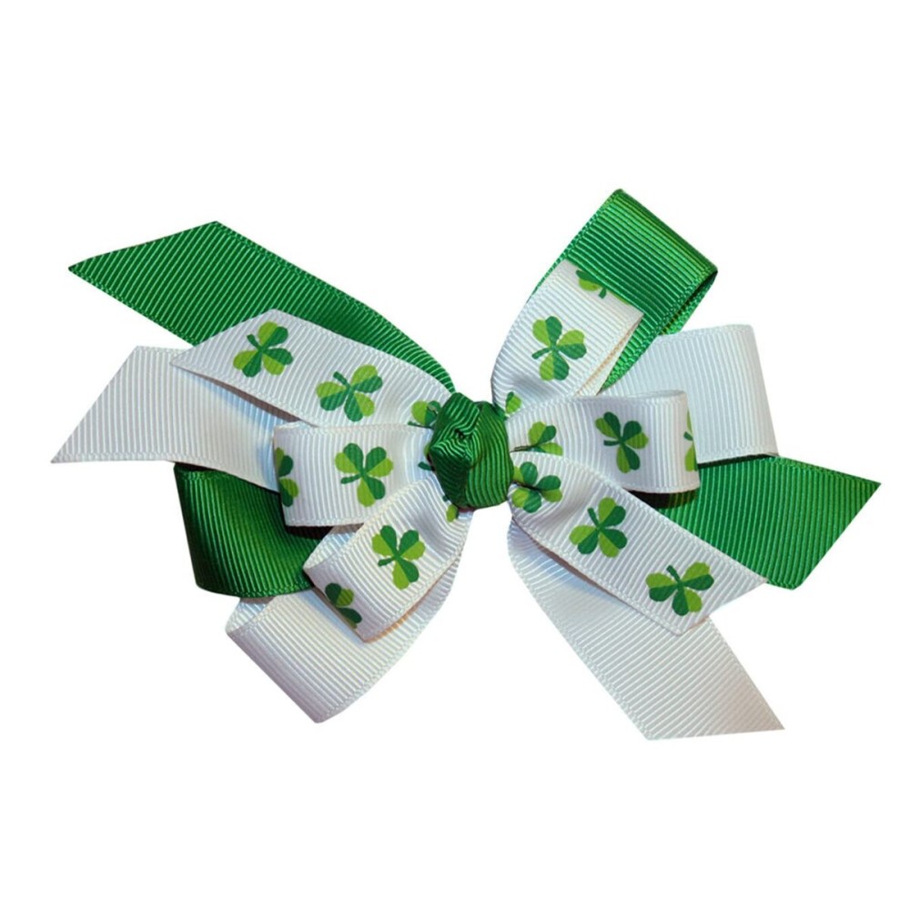 WD2U Girls 4.5 Layered St Patricks Shamrock Hair Bow French Clip