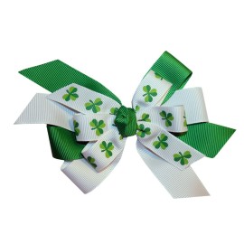 WD2U Girls 4.5 Layered St Patricks Shamrock Hair Bow French Clip