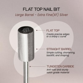 Pana 3/32 Flat Top Nail Carbide Bit - Silver Large Barrel Head (Grit: Extra Fine - XF) for Electric Dremel Drill Machine Pana 3/32 Flat Top Nail Carbide Bit - Silver Large Barrel Head (Grit: Extra Fine - XF) for Electric Dremel Drill Machine