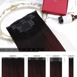 Moresoo Clip in Hair Extensions Remy Double Weft Human Hair Clip in Extensions Balayage Straight Hair Extensions for Women Ombre Black with Burgundy 7pcs 120g 16inch