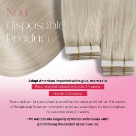 Moresoo Platinum Blonde Hair Extensions Tape in Human Hair Tape in Real Hair Extensions Blonde Glue in Hair Straight Glue in Extensions Human Hair 18 Inch 60 20pcs 50g
