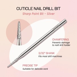 Pana 3/32 Sharp Point Bit Safety Nail Carbide Bit - Silver Color (Grit: Medium - M) for Electric Dremel Drill Machine