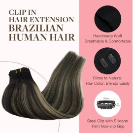 GOO GOO Clip in Hair Extensions Real Human Hair, Remy Human Hair Extensions Clip ins for Women, Natural Human Hair, 16inch 120g 7Pcs, 1B/16/1B Balayage Natural Black to Light Blonde GOO GOO Clip in Hair Extensions Real Human Hair, Remy Human Hair Extensions Clip ins for Women, Natural Human Hair, 16inch 120g 7Pcs, 1B/16/1B Balayage Natural Black to Light Blonde