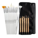 20pc Professional Nail Art Design Painting Detailing, Marbleizing Brushes, Striper & Dotting Pen/Dotter Tool Kit Set with Storage Bag by Gaudy Guru