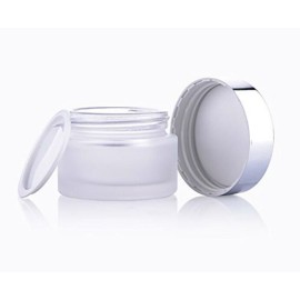 AKOAK 3 PCS 20g Refillable Frosted Glass Cosmetic Cream Jar Bottle Container with Silver Alumite Lids