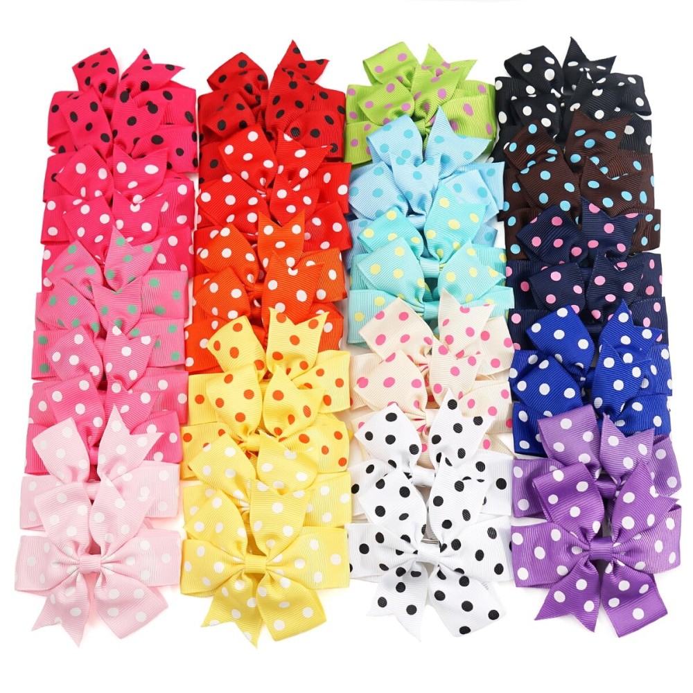 CLLOT 40Pcs 3 Inch Boutique Grosgrain Ribbon Pinwheel Hair Bows Alligator Clips For Girls Toddlers Hair Accessories Teens Gifts In Pairs (Polka Dot)