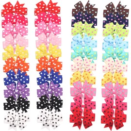 CLLOT 40Pcs 3 Inch Boutique Grosgrain Ribbon Pinwheel Hair Bows Alligator Clips For Girls Toddlers Hair Accessories Teens Gifts In Pairs (Polka Dot)