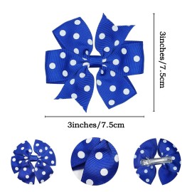 CLLOT 40Pcs 3 Inch Boutique Grosgrain Ribbon Pinwheel Hair Bows Alligator Clips For Girls Toddlers Hair Accessories Teens Gifts In Pairs (Polka Dot)