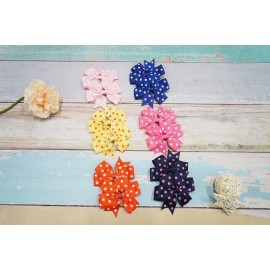 CLLOT 40Pcs 3 Inch Boutique Grosgrain Ribbon Pinwheel Hair Bows Alligator Clips For Girls Toddlers Hair Accessories Teens Gifts In Pairs (Polka Dot)