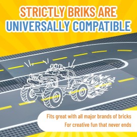 Strictly Briks Road Plates Building Block Baseplates - 4-Pack 10 x 10 in (2 Straight & 2 Curved) - Compatible with Lego & Other Brands - Smooth Surface for Easy Play