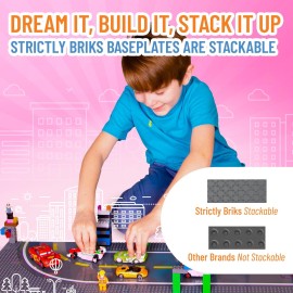 Strictly Briks Road Plates Building Block Baseplates - 4-Pack 10 x 10 in (2 Straight & 2 Curved) - Compatible with Lego & Other Brands - Smooth Surface for Easy Play