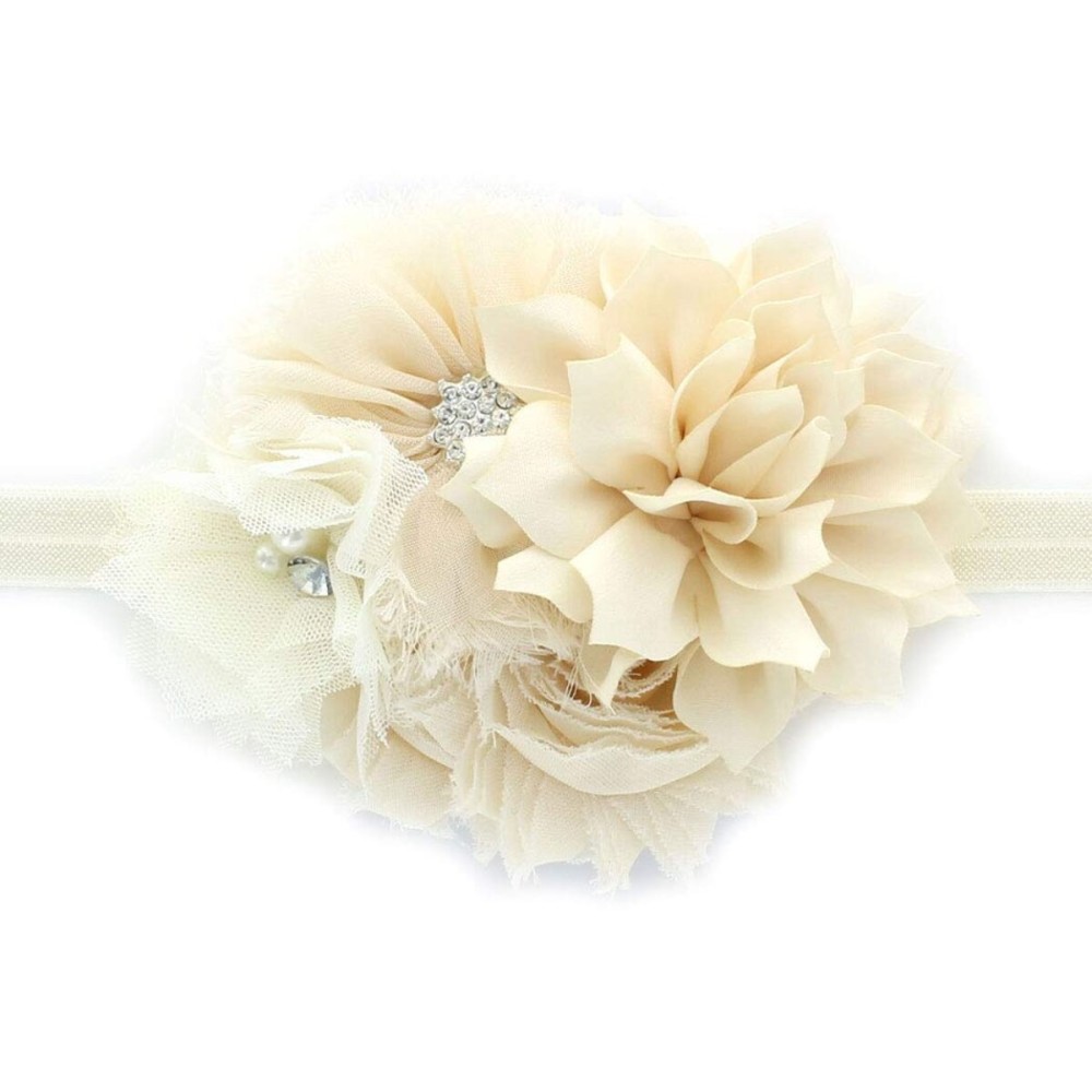 My Lello Headband Shabby Fabric Flower Cluster Baby - Infant - Toddler - Girl Stretchy Elastic Ivory