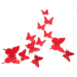 ALLICERE 12Pcs 3D Butterfly Removable Wall Decals DIY Home Decorations Art Decor Wall Stickers Murals for Babys Kids Bedroom Living Room Classroom Office(Color:Red)