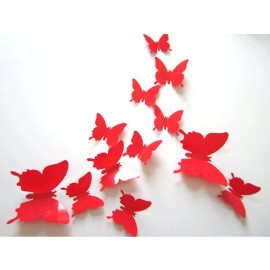 ALLICERE 12Pcs 3D Butterfly Removable Wall Decals DIY Home Decorations Art Decor Wall Stickers Murals for Babys Kids Bedroom Living Room Classroom Office(Color:Red)