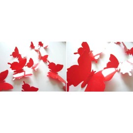 ALLICERE 12Pcs 3D Butterfly Removable Wall Decals DIY Home Decorations Art Decor Wall Stickers Murals for Babys Kids Bedroom Living Room Classroom Office(Color:Red)