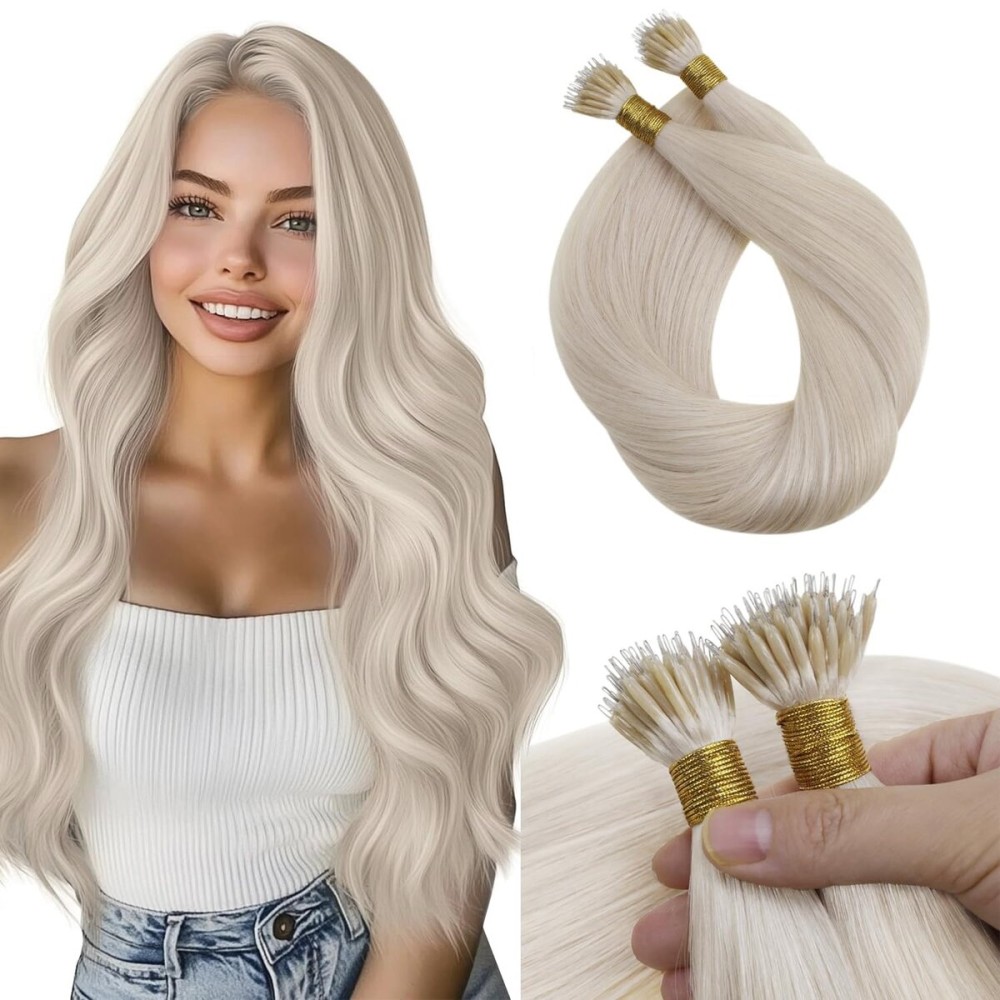 Sunny Hair Blonde Nano Extensions Human Hair 20inch for Women Nano Bead Hair Extensions Human Hair Platinum Blonde Nano Hair Extensions Human Hair Blonde Nano Hair Extensions Back to School 50g