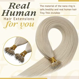 Sunny Hair Blonde Nano Extensions Human Hair 20inch for Women Nano Bead Hair Extensions Human Hair Platinum Blonde Nano Hair Extensions Human Hair Blonde Nano Hair Extensions Back to School 50g
