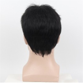 Remeehi Manly Short Fluffy Straight Full Bang None Lace Machine Made Real Human Hair Wig For Men Nature Black