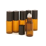 esowemsn 12Pcs 5ml Amber Empty Glass Roll-on Bottles with Stainless Steel Roller Balls and Black Cap for Essential Oil Perfumes Lip Balms