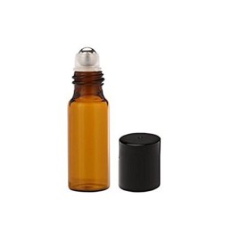 esowemsn 12Pcs 5ml Amber Empty Glass Roll-on Bottles with Stainless Steel Roller Balls and Black Cap for Essential Oil Perfumes Lip Balms