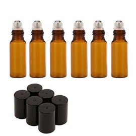 esowemsn 12Pcs 5ml Amber Empty Glass Roll-on Bottles with Stainless Steel Roller Balls and Black Cap for Essential Oil Perfumes Lip Balms